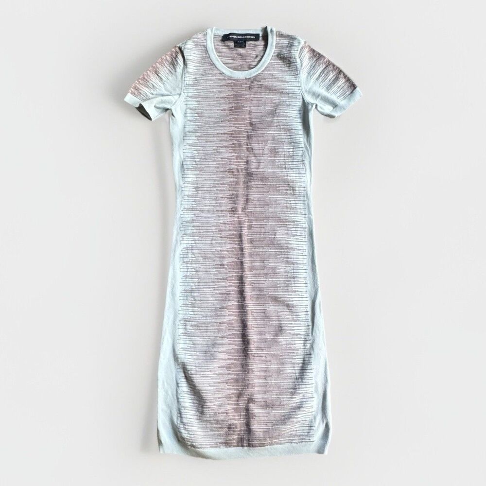 French Connection Body Shaping Y2K Dress Size 0 Pale Blue Patterned Bodycon